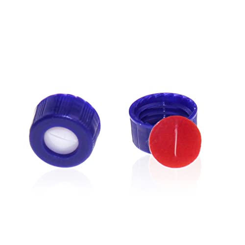 Pekybio HPLC Pré-flita 9-425 Frea de parafuso Caps azuis, 2 ml de amostragem automática, 9mm, PTFE vermelho/septos de silicone
