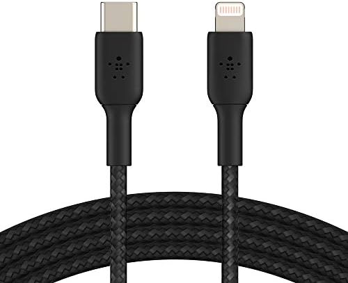 Belkin BoostCharge Nylon trançado USB C para Lightning Cable 3,3 pés/1m - MFI Certificado 18W Entrega de energia Iphone Cord - Cabo do carregador de maçã C Cabo C - carregamento rápido para iPhone 14, iPhone 13 - Black