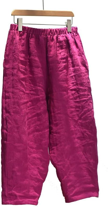 Uktzfbctw linho de algodão calças de perna larga cintura elástica de cor sólida calça solteira mulher estilo chinês Flax Travel