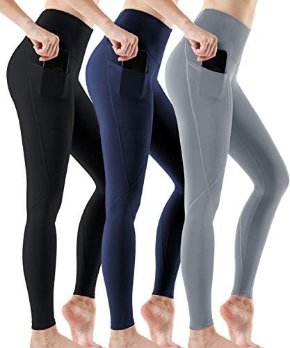 Athlio 2 ou 3 pacote de calças de ioga de cintura alta com bolsos, trepings de barriga de barriga Leggings, calças justas