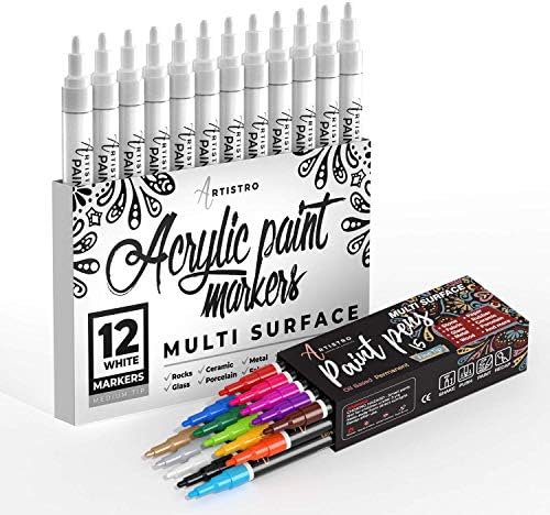 Artistro 15 marcadores de tinta à base de petróleo e 12 canetas de tinta acrílica branca Dica média, pacote para pintura de rock,