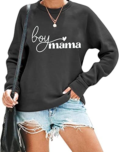 YiUiere Boy Mama Sorto para Womens Crewneck Crewneck de Manga Longa Pullover de Moda Longo Tops