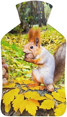 Esquilo na garrafa de água quente do parque de outono com tampa macia 1l grande bolsa mais quente clássica para os pés da