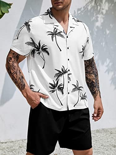 Roupa de duas peças para homens para homens camisa e shorts de impressão em árvore de coco