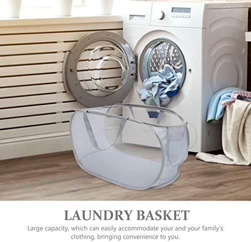Fomiyes Mesh Roupa de cesta de lavanderia Crescedor de roupas sujas dobráveis ​​com alças cesto de armazenamento portátil de