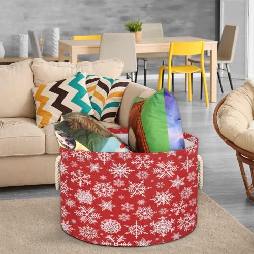 Snowflake natal inverno vermelho cestas grandes redondas para cestas de lavanderia de armazenamento com alças cesto de armazenamento