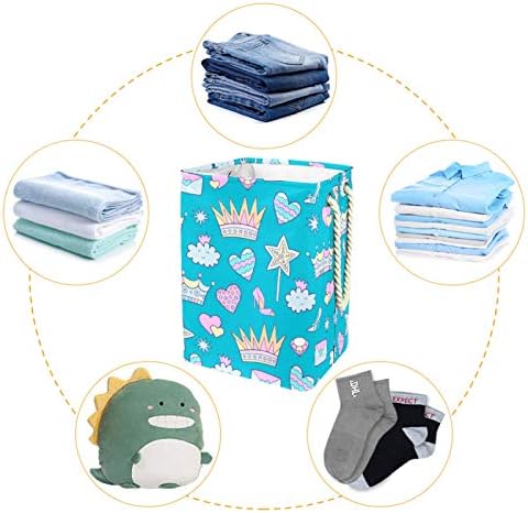 Deyya Princesa Blue Laundry Baskets cestam altos dicas dobráveis ​​para crianças adultas meninos adolescentes meninas em quartos banheiro 19.3x11.8x15.9 em/49x30x40.5 cm