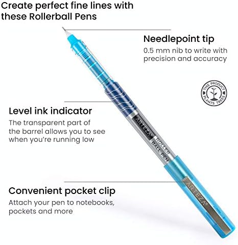 Canetas de rollerball Arteza Ponto fino, conjunto de 24 canetas coloridas com tinta líquida, caneta de agulha de 0,5 mm extra de 0,5 mm, Faça linhas precisas, suprimentos de escritório para escrever, notareking e desenho