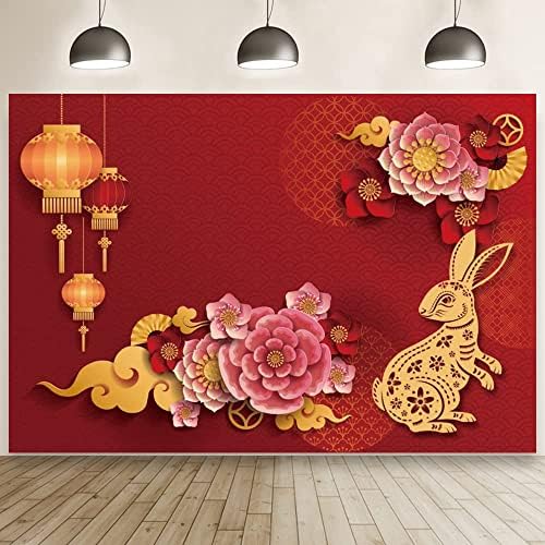 Aofoto 10x7ft 2023 Feliz ano novo cenário bonito lindos cortes de papel chinês Ano de coelho Festival da primavera Decoração