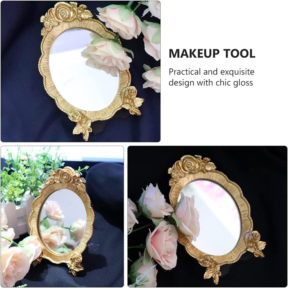 LQBYWL Mirror emoldurado, decoração da sala uni, espelho redondo, espelho de mesa de resina vintage antiga: espelho de mesa com espelho de maquiagem de maquiagem de bancada com estação antiga