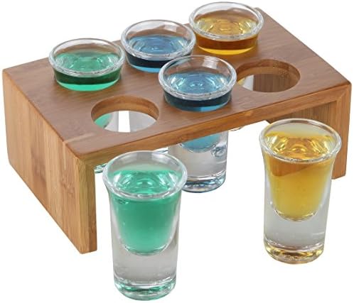 Lily's Home Bamboo Shot Glass Setent com 6 óculos cristalinos, fáceis de transportar e sofisticados para exibir, ideal para fotos de bebidas alcoólicas em festas