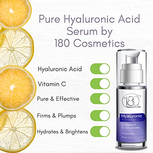 Soro face do ácido hialurônico por 180 cosméticos - soro de ácido hialurônico mais poderoso para mulheres - soro facial de vitamina C hidratante hidalurônico puro - soro hidratante para soro anti -envelhecimento - 1oz