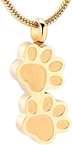 Dotuiarg Perda de jóias de cremação para animais de estimação - Double Dog/Cat Paw Aço inoxidável Memorial Memorial Urn Colar