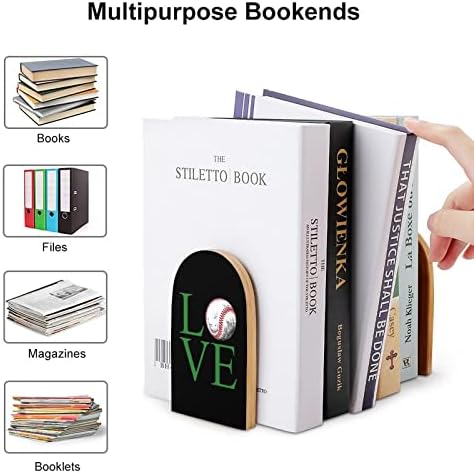 Love Baseball Ball Book Ends para prateleiras Livros de madeira de madeira titular de livros para biblioteca Escola Escola Decoração