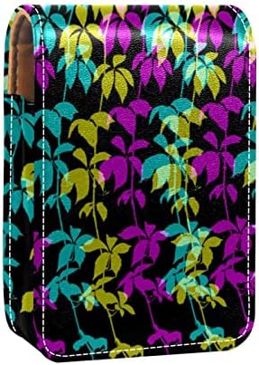 Bolsa de batom de batom de maquiagem de oryuekan com espelho portátil de armazenamento de batom portátil Organizador de armazenamento de brilho labial, plantas tropicais abstratas folhas