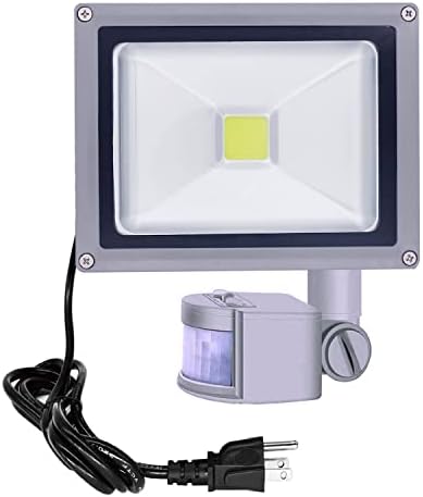 Hannahong 20W Sensor de movimento de movimento LED Plug in, lâmpada de indução PIR, anoitecer para Dawn Outdoor Auto On/Off Spot, Segurança, Luz de Trabalho, Luz de 6500k Day Light, IP66 à prova d'água, para pátio de garagem Pátio Iluminação