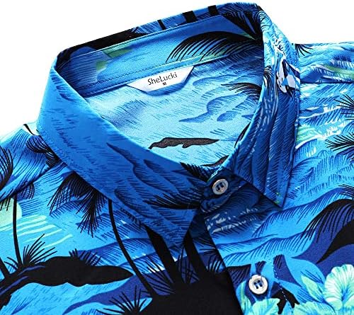 Shelucki Hawaiian Shirt for Men, unissex Summer Beach Casual Manga curta Button Down Down, Palmshadow Roupas