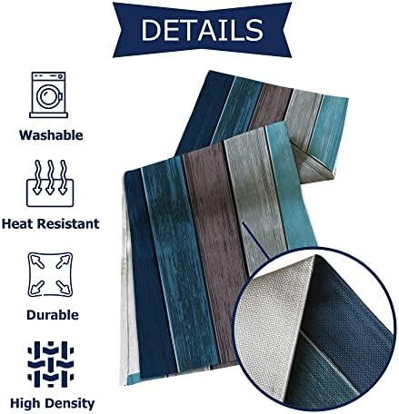 Llsty Blue e cinza Mesa de madeira corredor e placemats Conjunto de 6 conjuntos de tapetes de tapetes de tapetes de pano azul