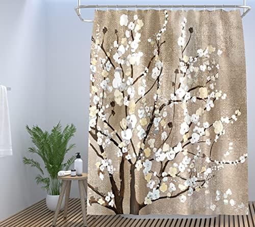 Cortina de chuveiro de flor de vcqpdee 72 x 72 polegadas com 12 ganchos Brenagem de flor de flor de chuveiro conjunto de cortinas para banheira marrom abstrato abstrato de tecido de tecido de tecido