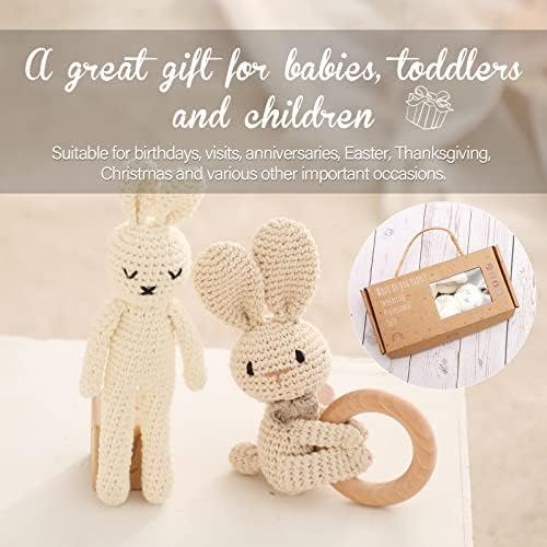 2pc Baby Baby Counny Rattle & Crochet Doll Plush Palhhed Rabbit Animals Toy para bebê recém -nascido 18 meses+ | artesanal infantil acalma os brinquedos para presentes de desenvolvimento sensorial e precoce