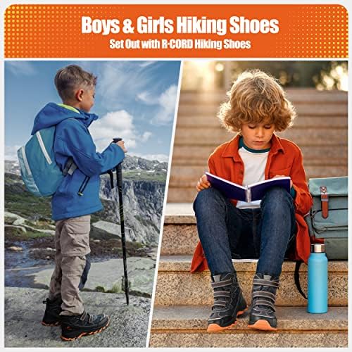@ R Cord Boys Girls Botas de caminhada de botas anti-esquisitos para crianças, botas de caminhada de água, sapatos de aventura de aventura de tornozelo resistente à água