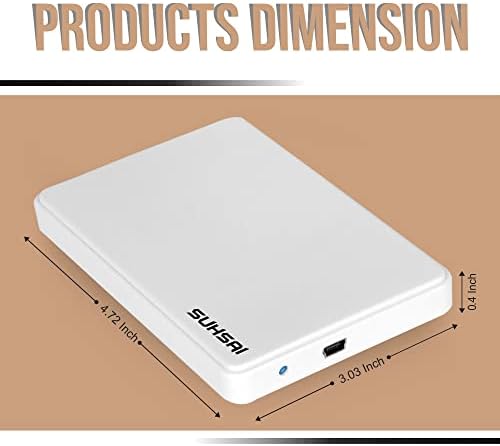 Suhsai portátil 1 TB DISTURO RUCO EXTERNO, armazenamento de backup de HDD com transferência de dados rápida USB 2.0, disco rígido Ultra Slim & Light 2,5 ”compatível com PC, Mac, Janela, Laptop e Desktop