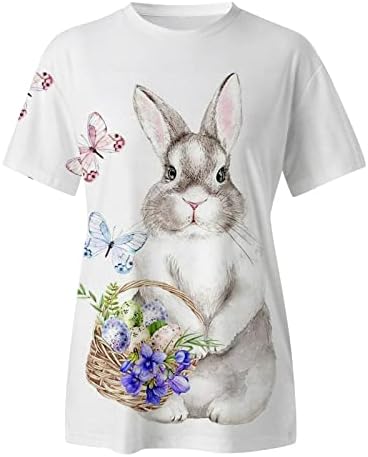 Camiseta de páscoa para feminino com estampa de coelho de manga curta túnica túnica túnica coelho camisetas tampos de mais