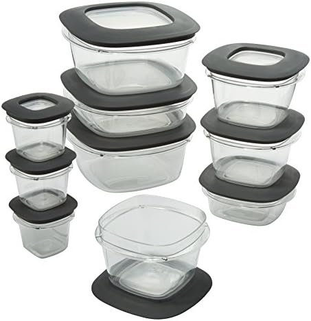 Premier de Rubbermaid Easy Encontre as tampas de preparação de refeições e recipientes de armazenamento de alimentos, conjunto de 10, cinza | BPA e resistente à mancha