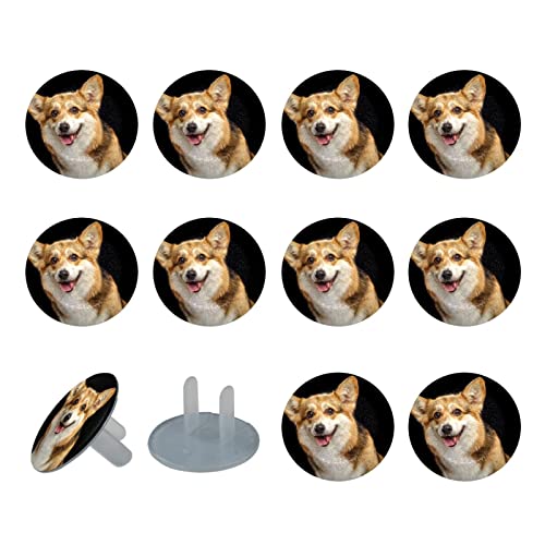 Capas de plug de tomada de cachorro corgi corgi corgi 12 pacote de 12 pacote - tampas de plugue de segurança para bebês - durável