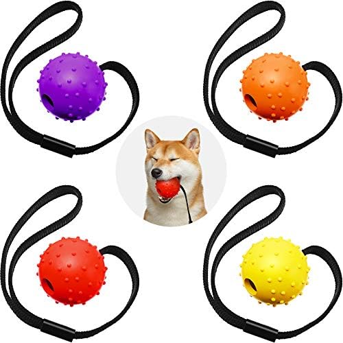 Skylety 4 peças bola de cachorro em uma corda Treinamento de bola de bola de cachorro Bola interativa de cachorro em uma recompensa de cordas e brinquedos para exercícios para pequenos cães médios grandes buscando, pegando, pegando, jogando e puxando