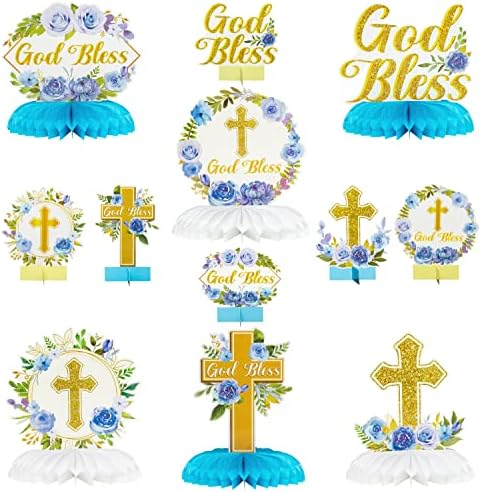 12 PCS azul de Deus floral abençoe o batismo do baptismo honeycomb peças centrais honeycomb peças de Deus abençoe decoração de mesa
