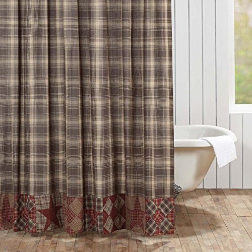VHC Brands Rustic & Lodge Bath-Dawson Star Brown Patchwork Curtain, 72x72