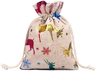 Guolarizi Linho de linho de linho Snowflake Gift Cotton Saco de bolsa de empurramento Pocket Christmas Christmas Grãos de