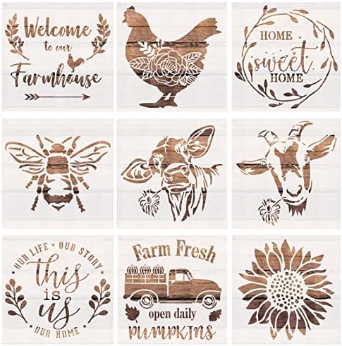 Estêncils da Fazenda Sundeau para pintar em madeira, girassol/caminhão vintage/vaca/abelha/frango/ovelha tem tema