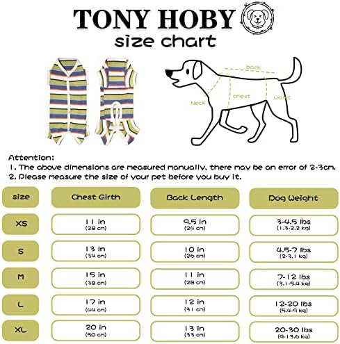 Pijama de cachorro Tony Hoby, macacão de cachorro macacão, camisa colorida de cachorro, traje de recuperação de cirurgia