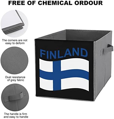 Bandeira da lona da Finlândia Cestas de organizador de armazenamento dobráveis ​​com alças para carro de escritório em casa