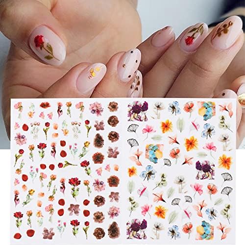 Adesivos de arte das unhas de flor, Danneasy 10 lençóis adesivos de unhas de primavera 3D Borbolefly para design Decalques de unhas auto adesivas 3D Decoração de unhas para mulheres Manicure Manicure Diy