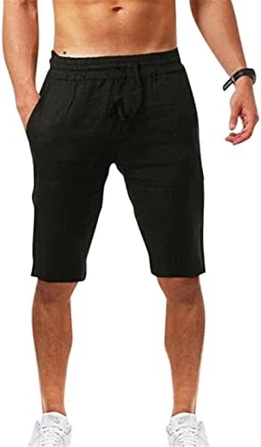 Shorts de linho masculino cintura elástica casual shorts de praia de verão com bolsos shorts de ioga hippie leves