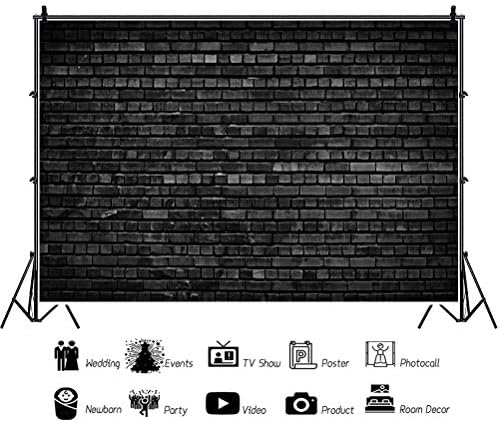 LaeAcco 5x3ft Black Brick Parede cenário de parede escura Parede cinza Dim cor de cor de textura áspera fotografia