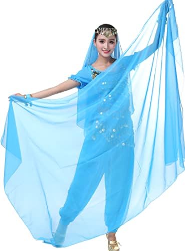 Zltdream feminino da dança da barriga indiana colorida lenço véu 2,2 * 1,2m para figuraria de halloween figurino chiffon