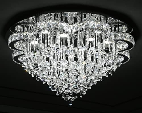 W32 '' Flores de cristal lustres de teto claro Shandalers Sala de estar lustre de teto de teto, quarto de jantar, lustre de vestíbulo de quarto de lustre de cristal led 3 cores iluminação iluminação