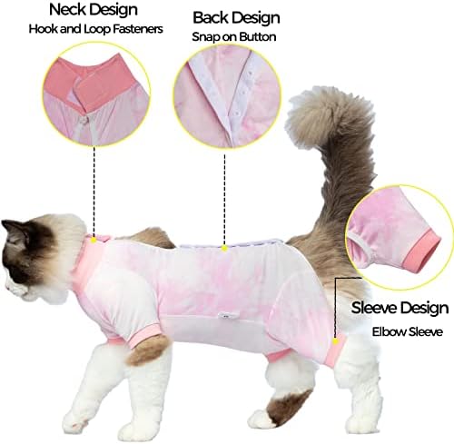 Terno de recuperação de gatos aokazi, camisas de gato de tie-dye com meia manga, bandagens profissionais Cone Colo