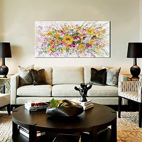 Yzbedset 3d Absrtact Color Flower Oil Painting na tela Modern obras de arte Pintura doméstica Casamento artesanal para sala de estar Quarto Hotel de corredor e sala de jantar, 28x48 polegadas sem quadro