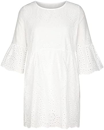 Vestido de verão feminino Lace Floral Crew pescoço 3/4 manga casual mini vestido de praia elegante vestido branco