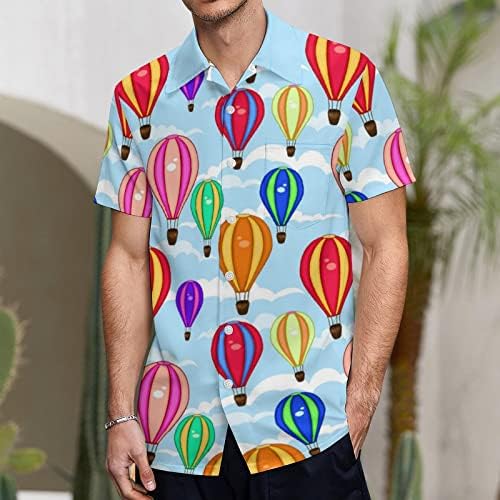 Sky colorido de balões de ar quente masculino camisas havaianas de manga curta Botão de camisa casual Down Down Destany