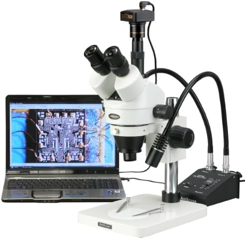 AMSCOPE SM-1TSW2-L6W-5M Microscópio de zoom estéreo profissional de estéreo Lentes Barlow X e 2.0x, inclui câmera de 5MP com lente de redução e software