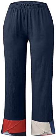 Calça feminina trabalho casual petite com bolsos calças cintura elástica algodão feminino solto perna irregular larga casual