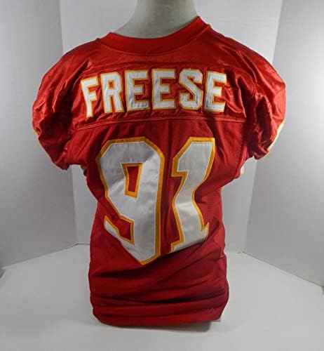 1994 Kansas City Chieves Freese 91 Jogo emitido Red Jersey 75th Patch 48 DP32729 - Jerseys de Jerseys usados ​​da NFL não