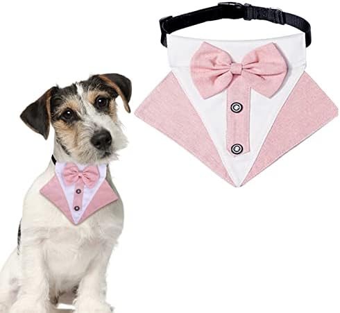 Hacraho Formal Dog Tuxedo Bandana, 1 peça Pink Dog Working Bandana Collar com Bandana de cachorro formal ajustável em Bowtie
