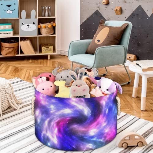 Blue Purple Galaxy Nebula Star Grandes cestas redondas para cestas de lavanderia de armazenamento com alças cestas de armazenamento